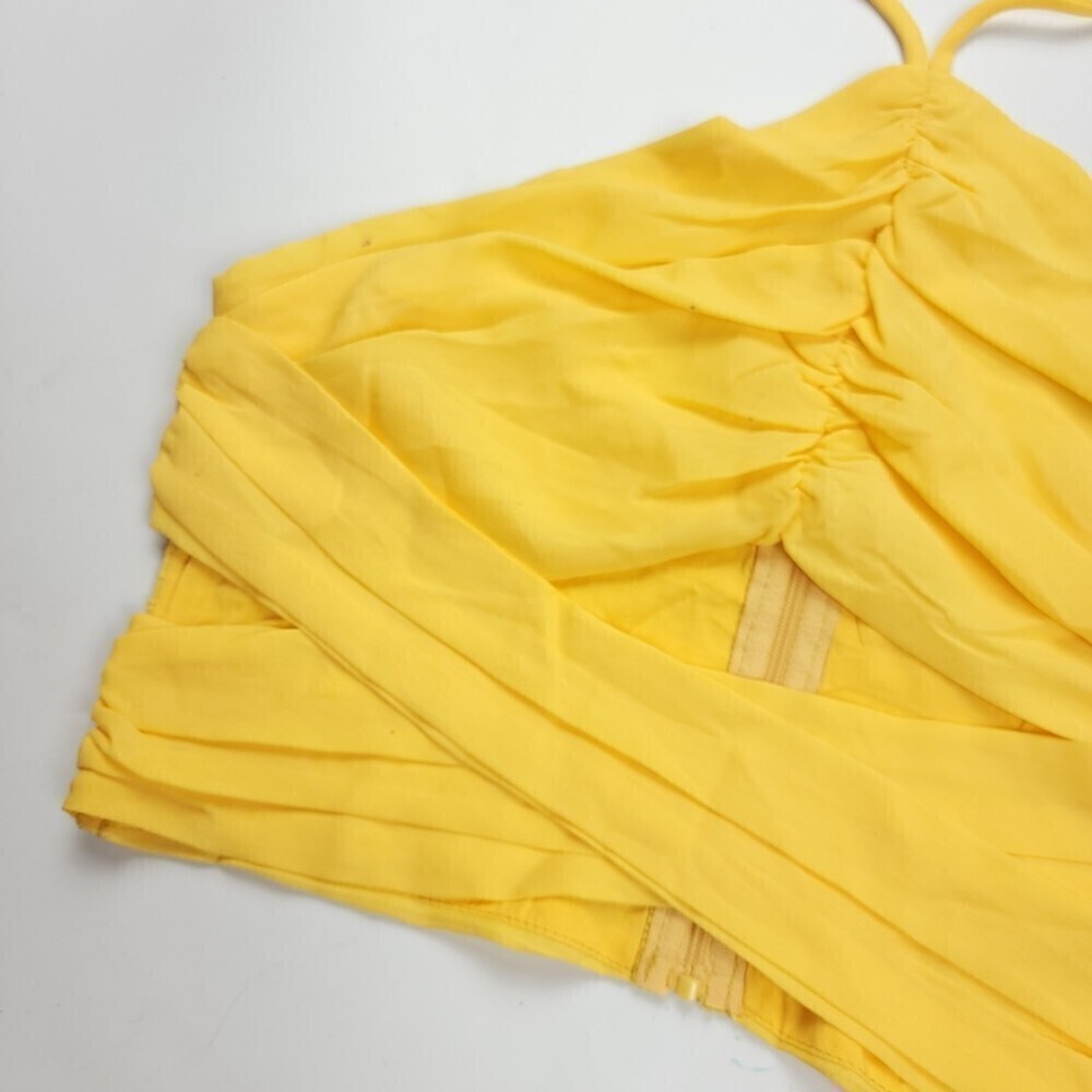 NWT Superdown Harlie Halter Cut Out Crop Top Ruched Boho Yellow Y2k Resort Small - Picture 4 of 11